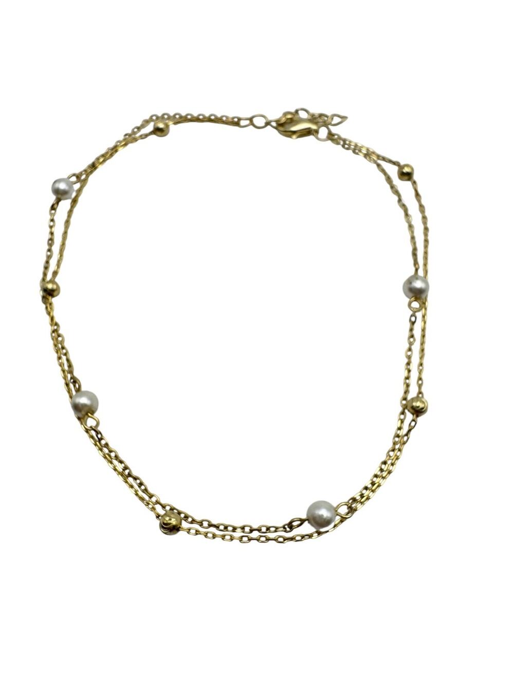 Two Strand Gold Plated Sterling Silver Faux Pearls 8" Bracelet